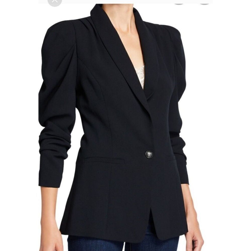 Ramy Brook Blazer Size 4 Black Puff Sleeve Fully Lined Long Line Blazer